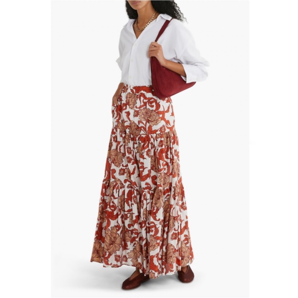 La DoubleJ Big Reef Tiered Floral Print Tiered Silk & Cotton Blend Skirt MNEW
